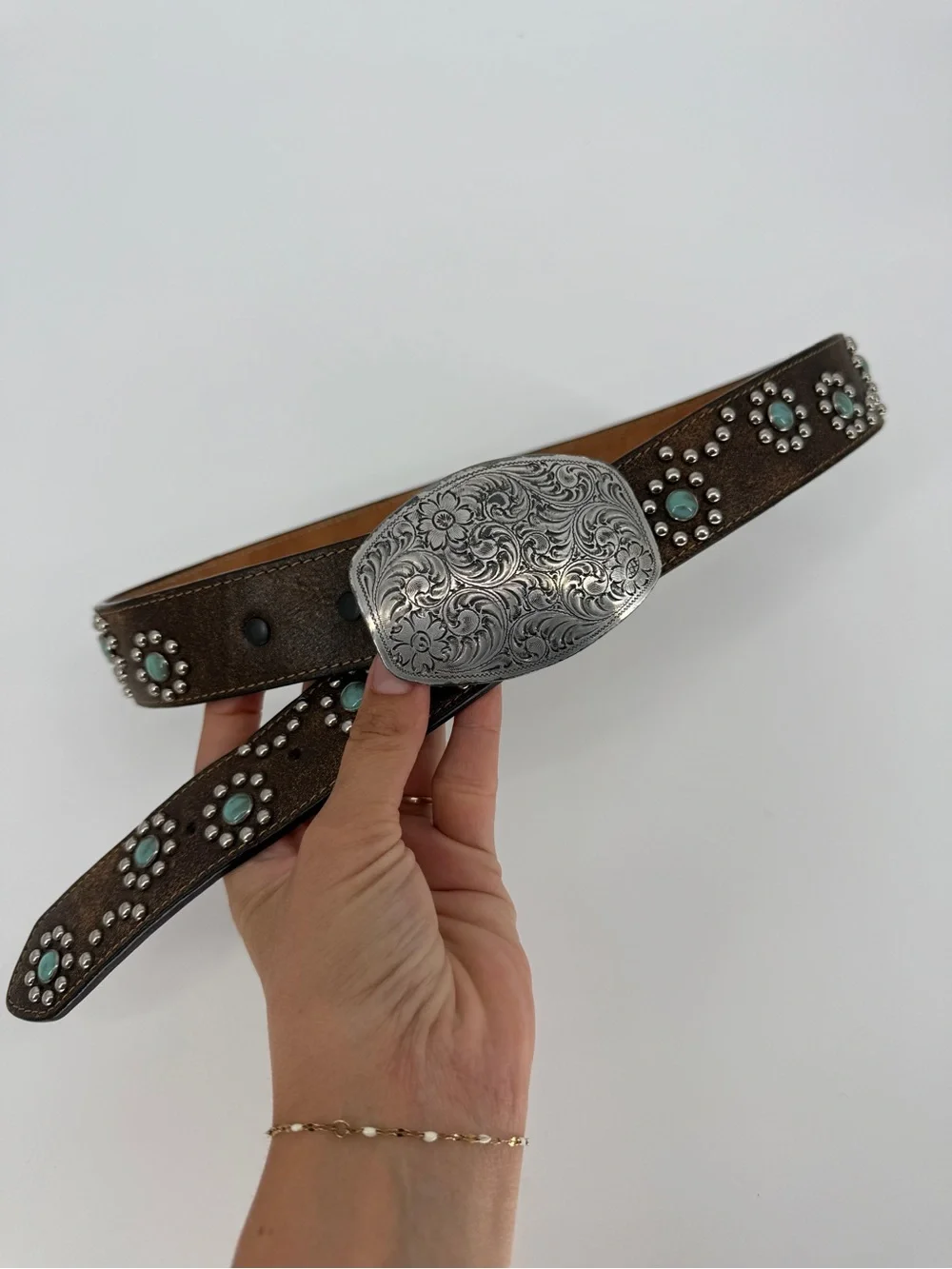DDD Leather Studded Belt With Silver Buckle